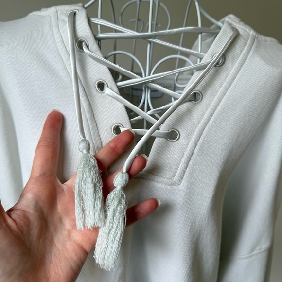 Something Navy Sophia Lace-up Hoodie Beige bell sleeve cotton oversized SZ S - Picture 6 of 9